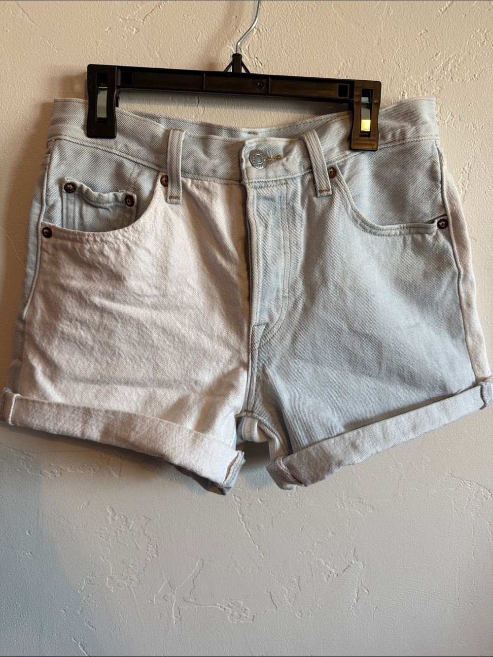 Levi's 2 Tone White & Blue Roll-Cuff Denim Shorts